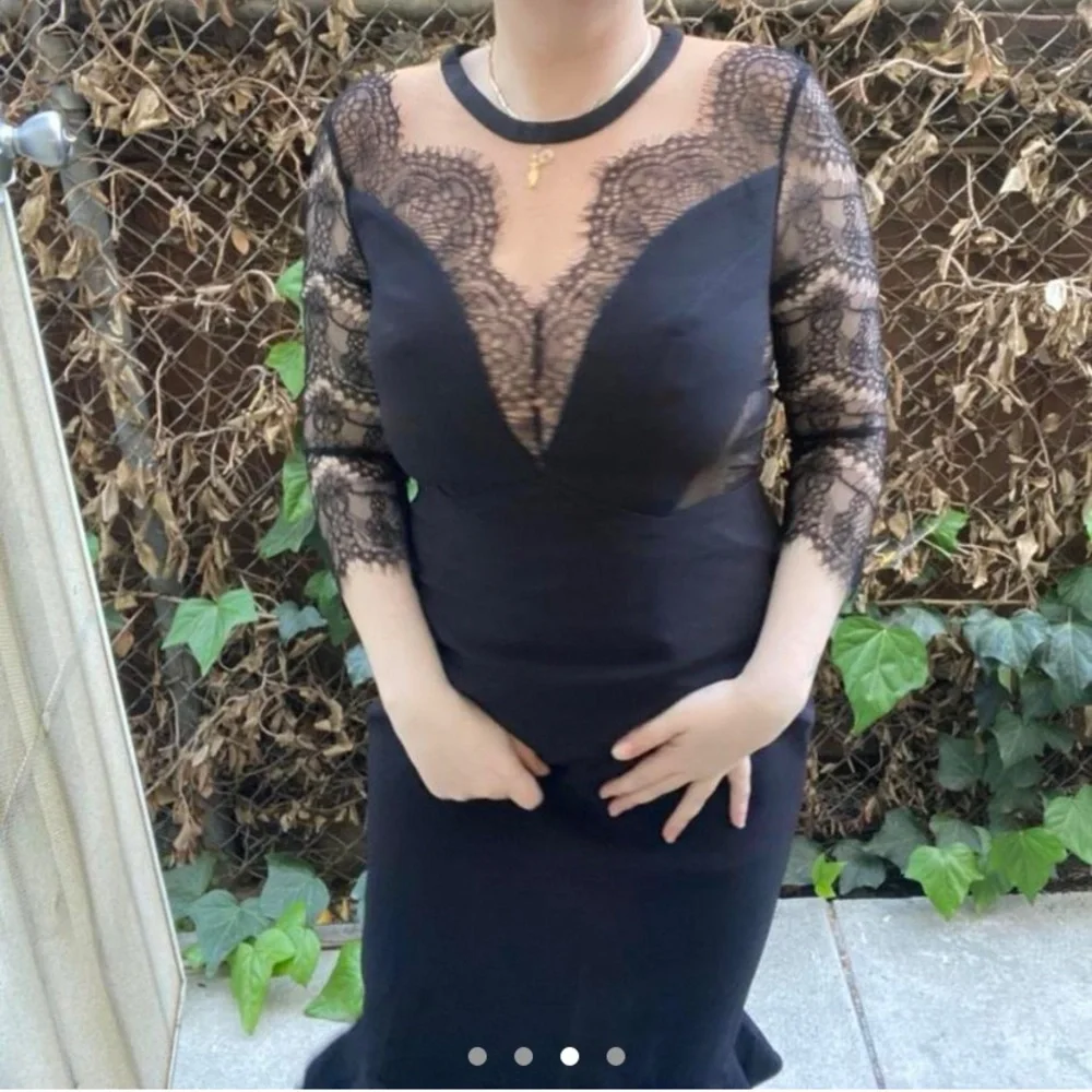 Three Floor black lace and mesh cutout sexy little black evening dress - Picture 2 of 4